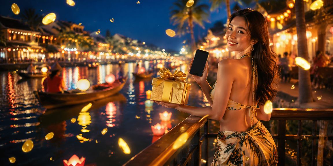 Người dùng trải nghiệm đăng ký và chơi casino trên điện thoại tại lễ hội Hội An